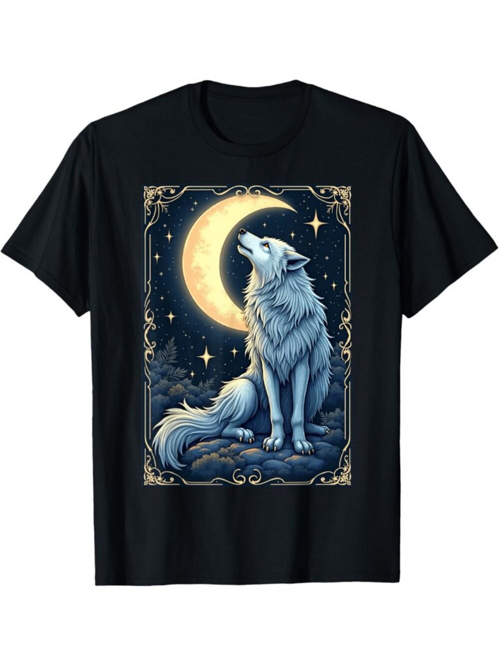 Celestial Howling Wolf Moon T-Shirt | Mystical Nature Gothic Animal Tee